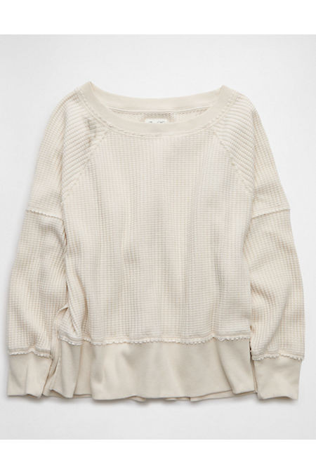 AE Big Hug Off-the-Shoulder Waffle Sweatshirt Women's Cream XXS | American Eagle Outfitters (US & CA)