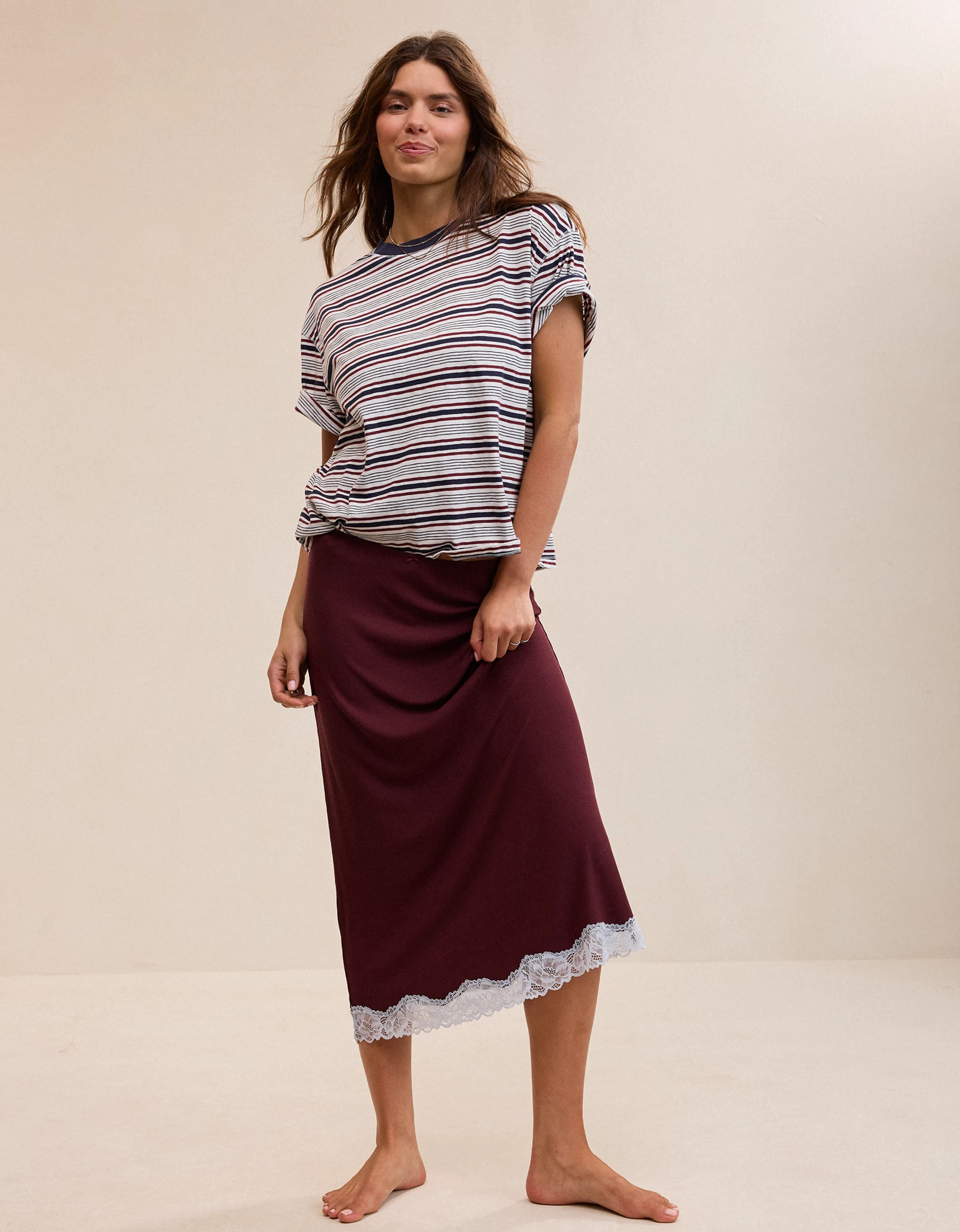 OVERSLEPT by Aerie Real Soft Rib Midi Skirt | American Eagle Outfitters (US & CA)