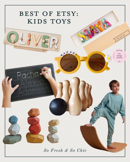 Kids Gift Guide! Best of Etsy: Kids Toys
-
Personalized wooden name puzzle - personalized name crayons - wooden balance board for kids - wooden toddler bowling pin set - balance rock toys - personalized name chalkboard - personalized sunglasses toddler - toddler toys - Montessori toys - educational toys - minimalist toys - wooden toys 

#LTKHoliday #LTKGiftGuide #LTKkids