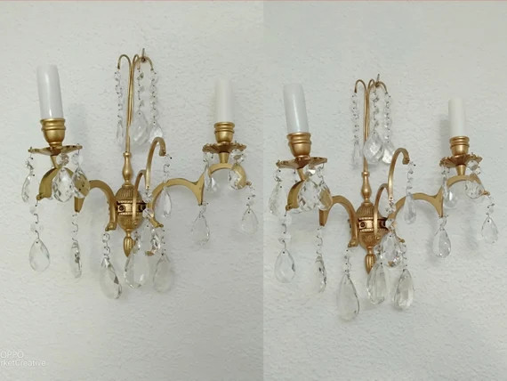 Antique Pair of French Gold Crystal Sconces for 2 Lamps | Etsy | Etsy (US)