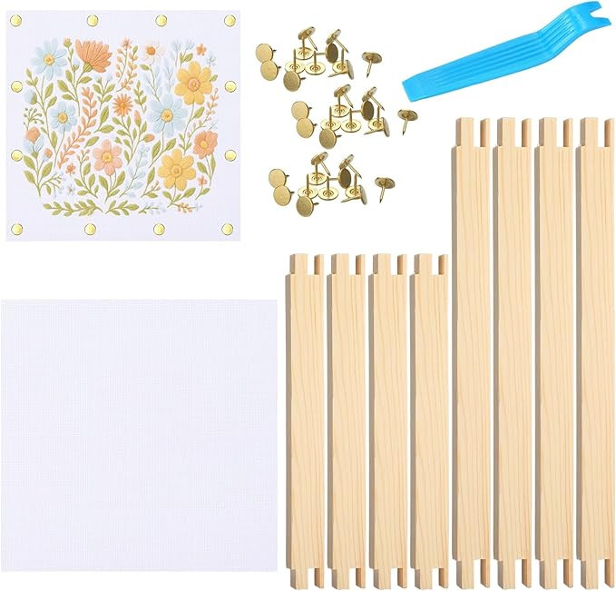 Threehoney 50 Pcs Needlepoint Stretcher Bars Kit Wooden Stretcher Bars Thumb Tacks and White Need... | Amazon (US)