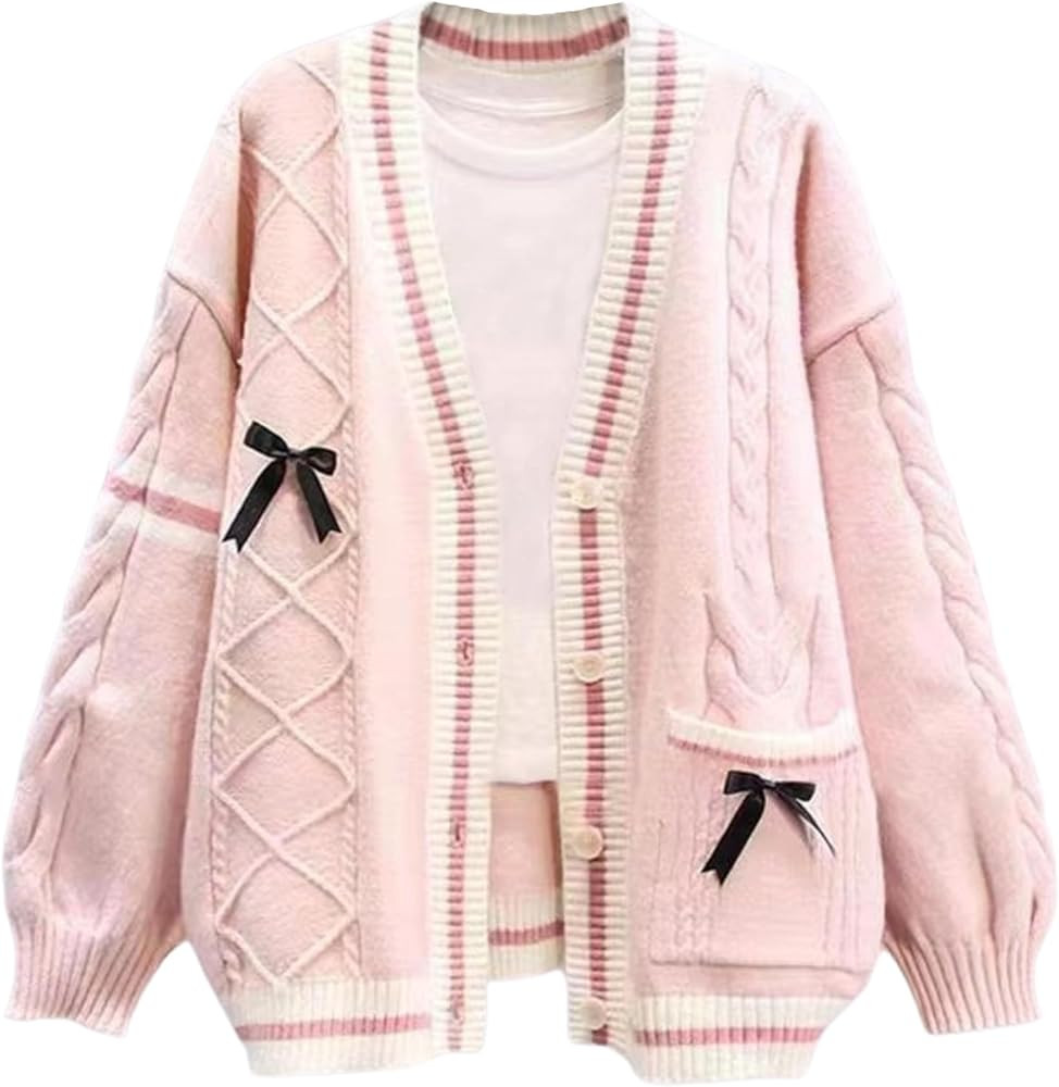 Chevara Women’s Cute Sweet Cardigan Sweater Kawaii School Uniform Button Long Sleeve V-Neck Kni... | Amazon (US)