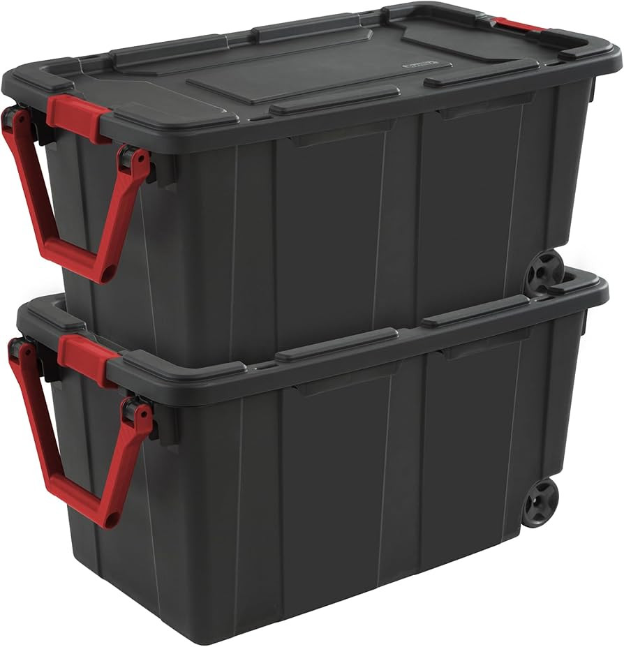 Sterilite 2-Pack Industrial Tote, Heavy-Duty Storage Bins w/ Lids and Wheels, 40 Gallon - Stackab... | Amazon (US)