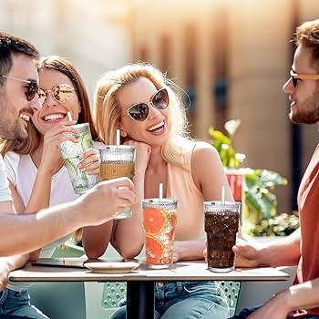 20oz Ribbed Glass Cups with Lids and Straws,1PCS Glass Tumbler with Straw and Lid,Iced Coffee Cup... | Amazon (US)