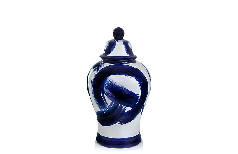 14" Brushstroke Ginger Jar - Navy - Jana Bek | One Kings Lane