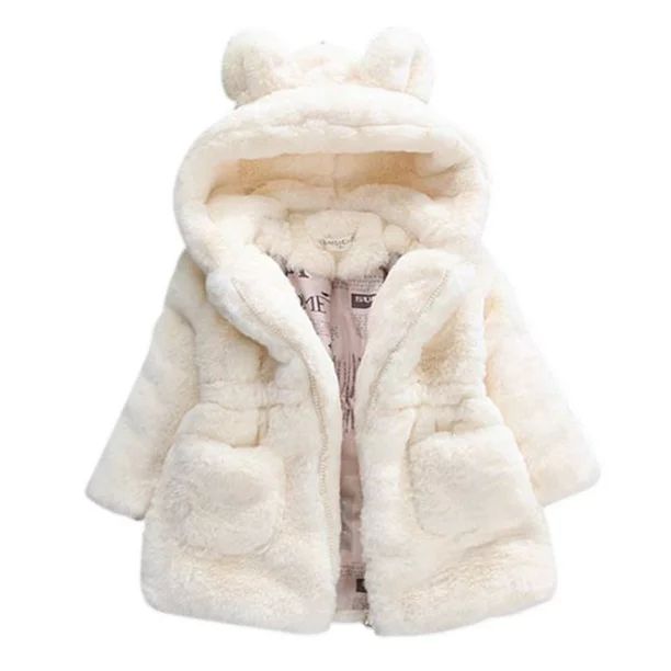 Toddler Girls Winter Warm Coat Kids Hooded Faux Fur Fleece Jacket Girls Outwear 1-8 Years,Beige -... | Walmart (US)