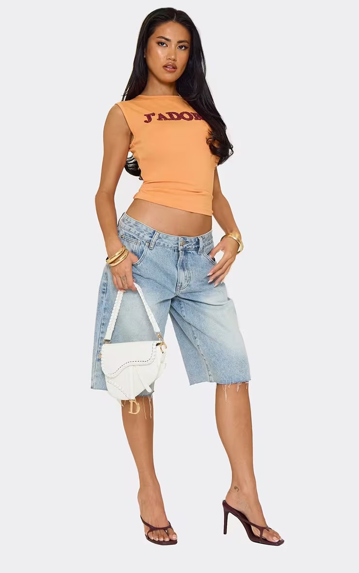 Contrast 'J'Adore' Slogan Print Vest Top In Orange | EGO Shoes (US & Canada)