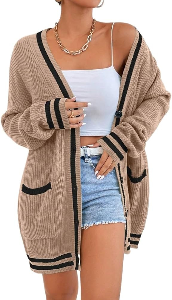 Womens Open Front Color-Blocked Daily Long Sleeve Cardigan Colorblock Fashion Knitwear Cardigan S... | Amazon (US)