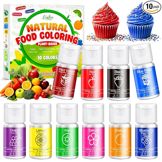 Natural Food Coloring - 10 Plant-Based Liquid Food Coloring Set, Artificial Dye Free, All Nature ... | Amazon (US)
