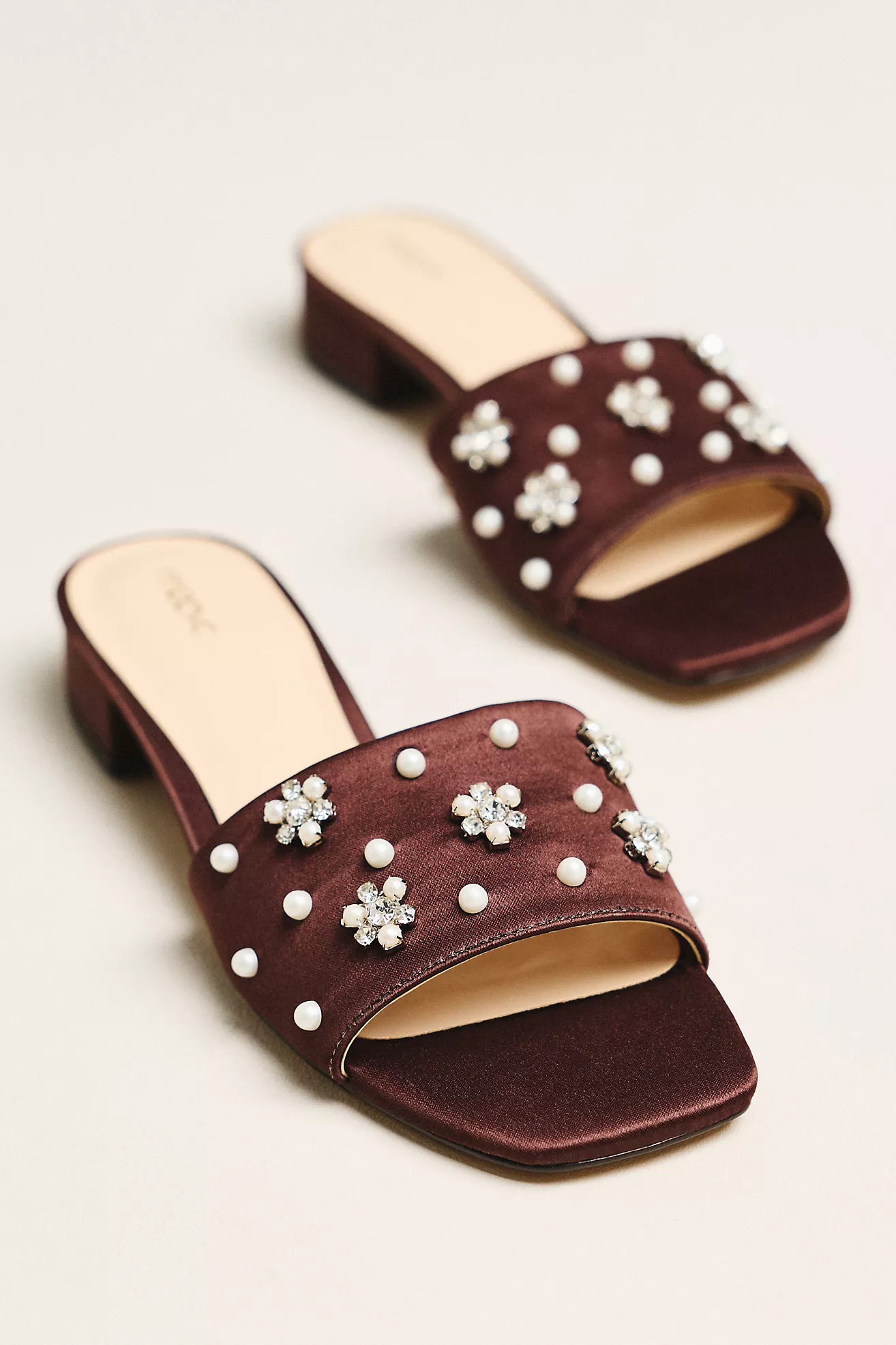 Satin Embellished Slide Sandals | Anthropologie (US)