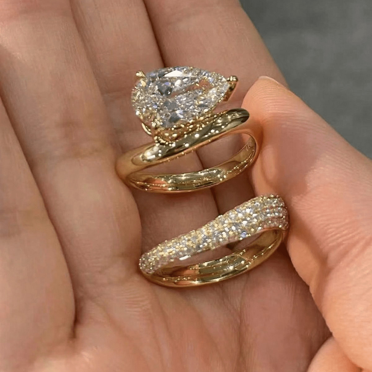 2pcs Luxury Women's Engagement Ring Set With Teardrop Zirconia Stone Decor, Suitable For Daily Wear, Wedding Anniversary, Party, Jewelry, Valentine's Day, Birthday Gift | SHEIN