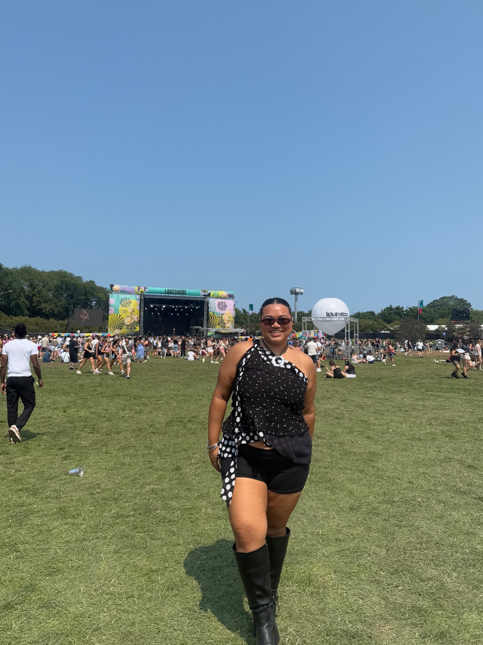 Plus size Lollapalooza music festival summer outfit🪩 sizes I’m wearing: top originally thrifted (tagged brand is baranda), shorts XXL, boots originally torrid 

#LTKStyleTip #LTKPlusSize #LTKSeasonal