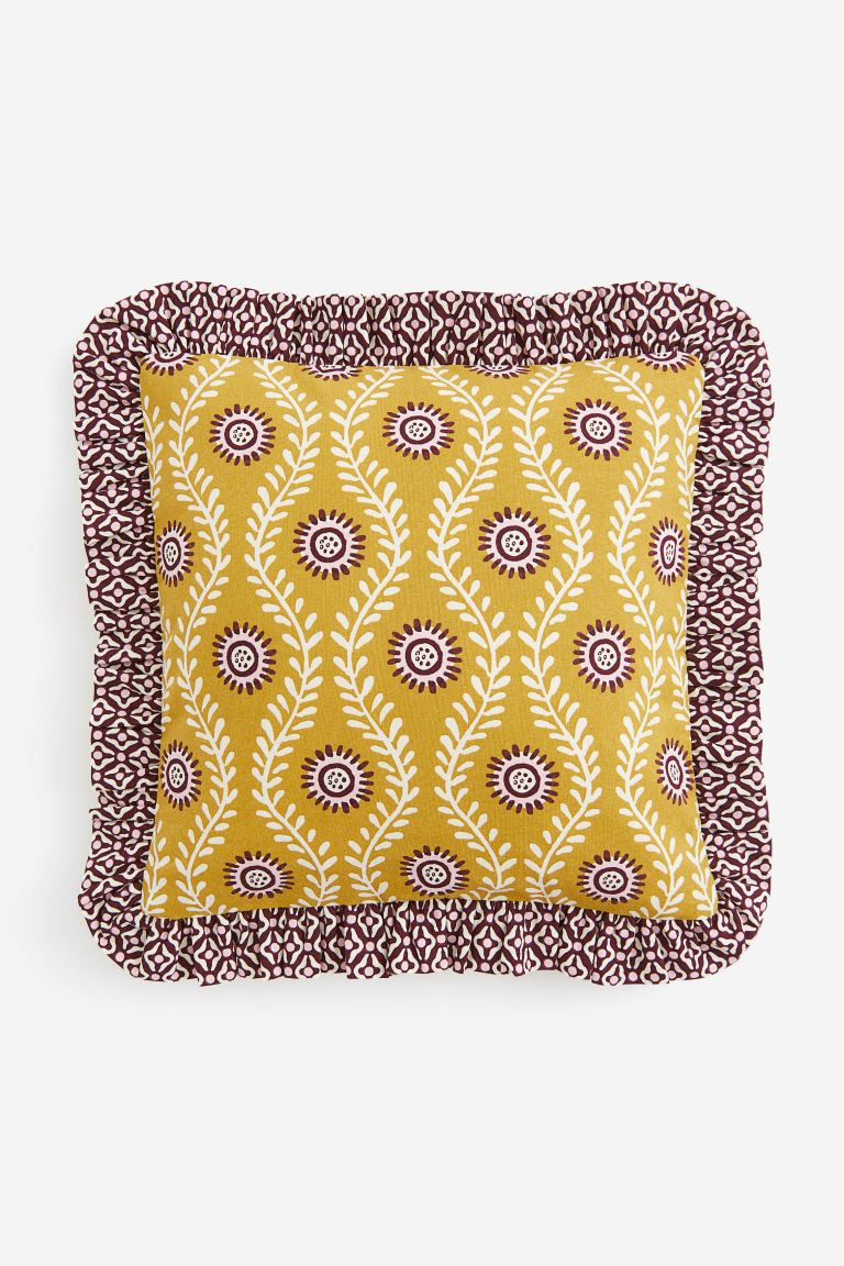 Frill-trimmed cushion cover - Yellow/Patterned - Home All | H&M GB | H&M (UK, MY, IN, SG, PH, TW, HK)