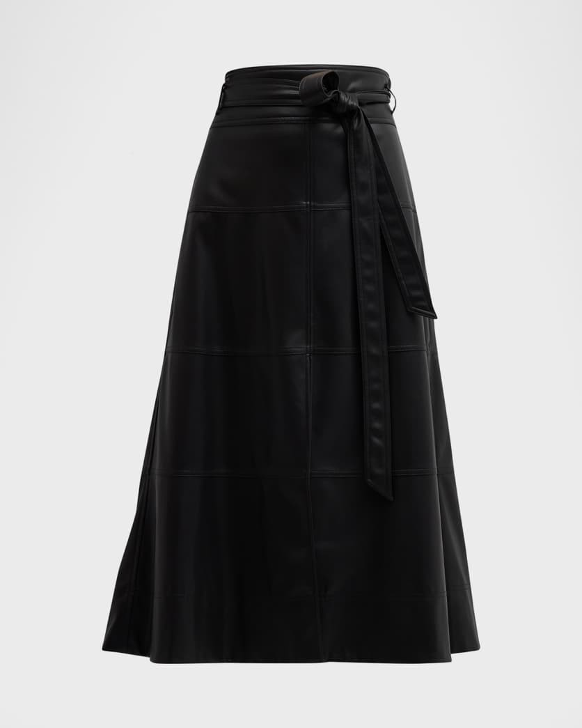 Hudson Faux Leather Belted Tiered Seam Midi Skirt | Neiman Marcus