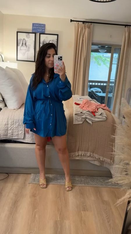 I love this blue sexy shirtdress look - it has shorts underneath and slits on the side. This shirtdress is a perfect sexy summer date night look. I'm in a size medium.

#LTKSeasonal #LTKStyleTip #LTKFindsUnder50