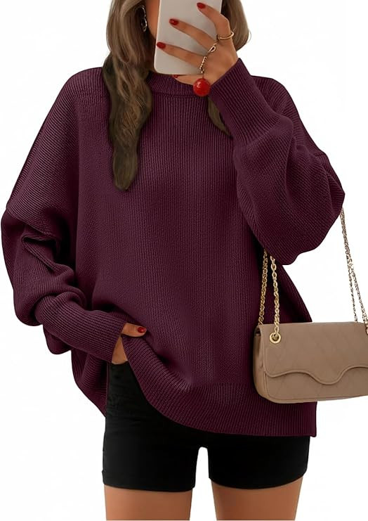 EFAN Women's Oversized Sweaters 2025 Fall Crewneck Batwing Sleeve Pullover Sweaters | Amazon (US)