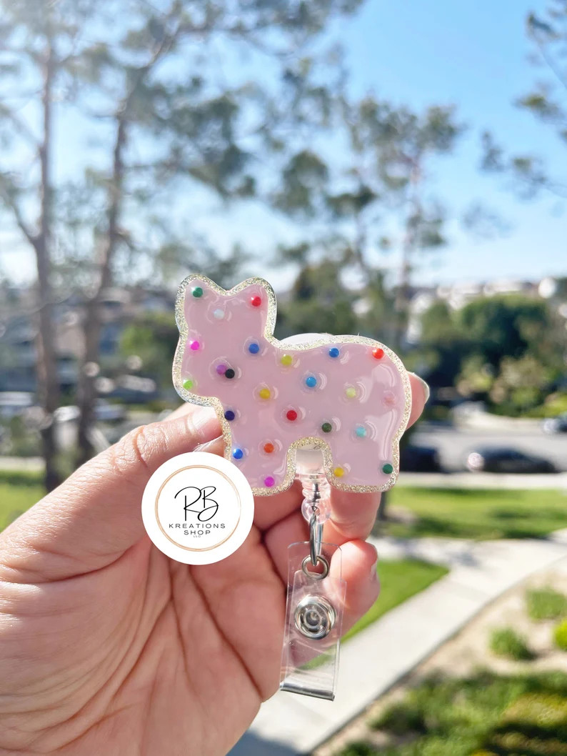 Animal Cookie Badge Reel pink Animal Cookie Cookie Badge Reel Cute Badge Holder Nurses Retractabl... | Etsy (US)
