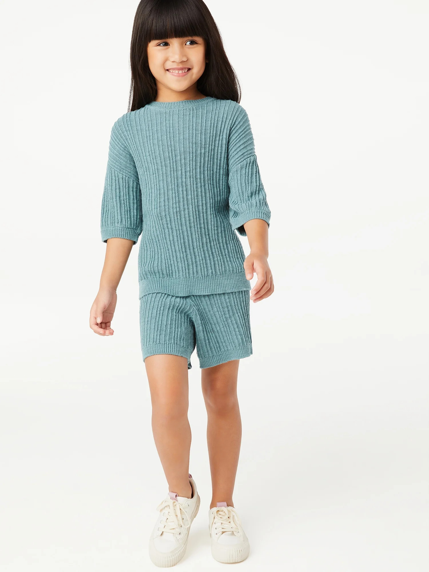 Free Assembly Girls Variegated Rib Sweater T-Shirt and Shorts, 2-Piece Outfit Set, Sizes 4-18 | Walmart (US)