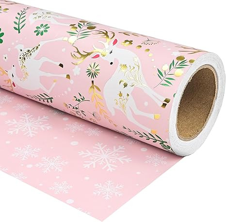 Altarho Christmas Wrapping Paper Mini Roll 17 inch X 16.5 Feet Printed on Purple Metallic Foil Pa... | Amazon (US)