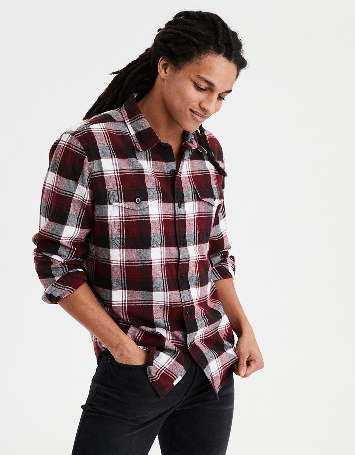 AE Seriously Soft Flannel, Burgundy | American Eagle Outfitters (US & CA)