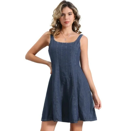 DARING DIVA Stylish Denim Casual Tank Square Neck Mini Dress S Dark Blue | Walmart (US)