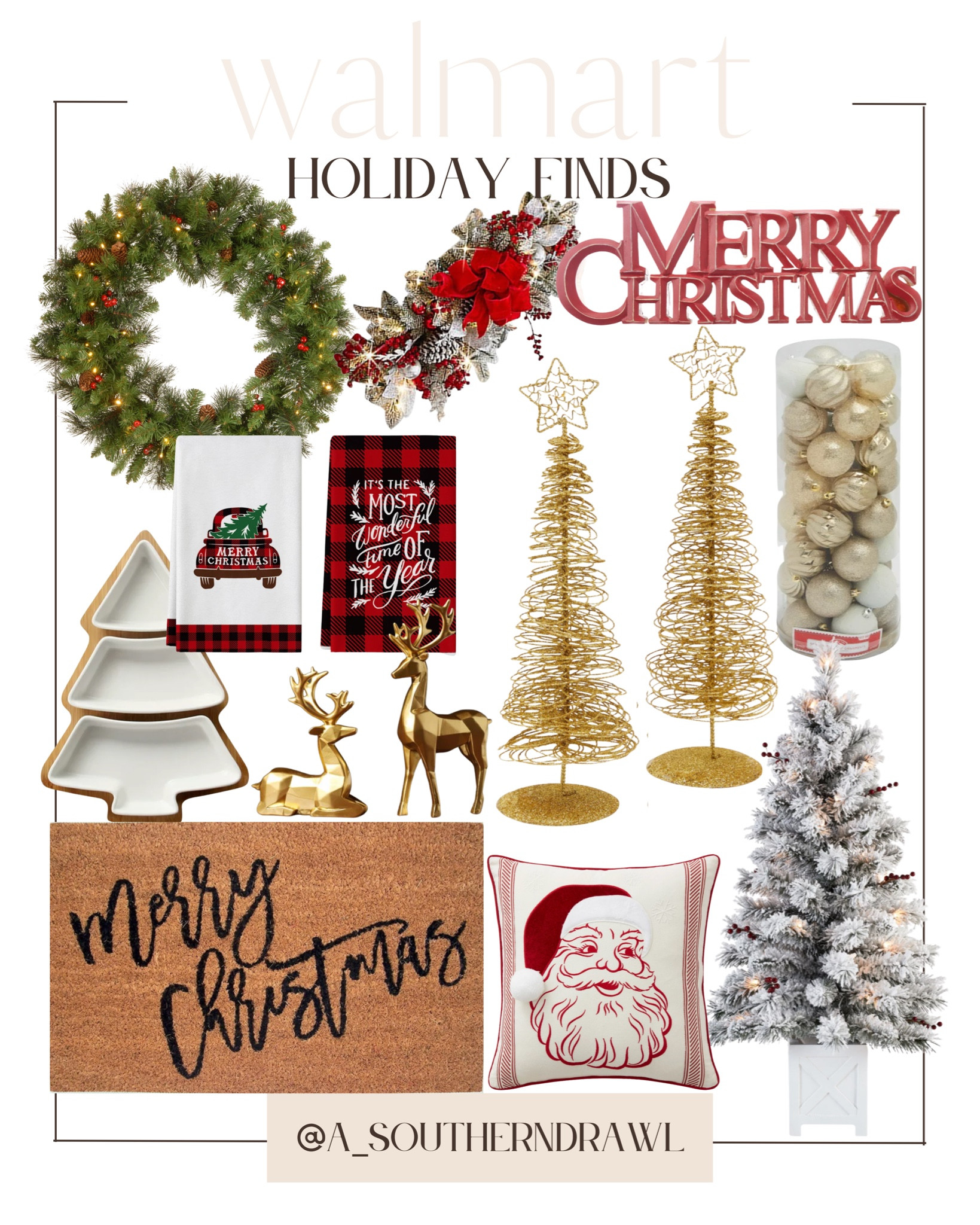 Holiday decor - Walmart holiday decor - Christmas decor - Christmas wreath - holiday door Mat - Santa pillow - holiday home decor

#LTKHoliday #LTKunder100 #LTKhome