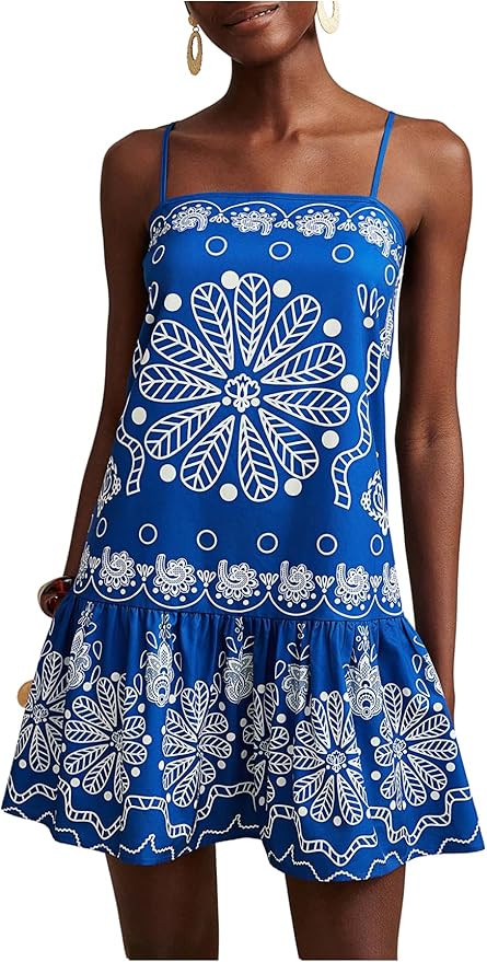 Women's Floral Boho Flowy Mini Cami Dress Ruffle Hem Spaghetti Strap Vacation Tank Dresses | Amazon (US)