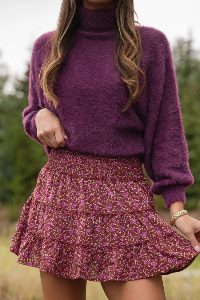 Through The Garden Berry Floral Mini Skort | Pink Lily