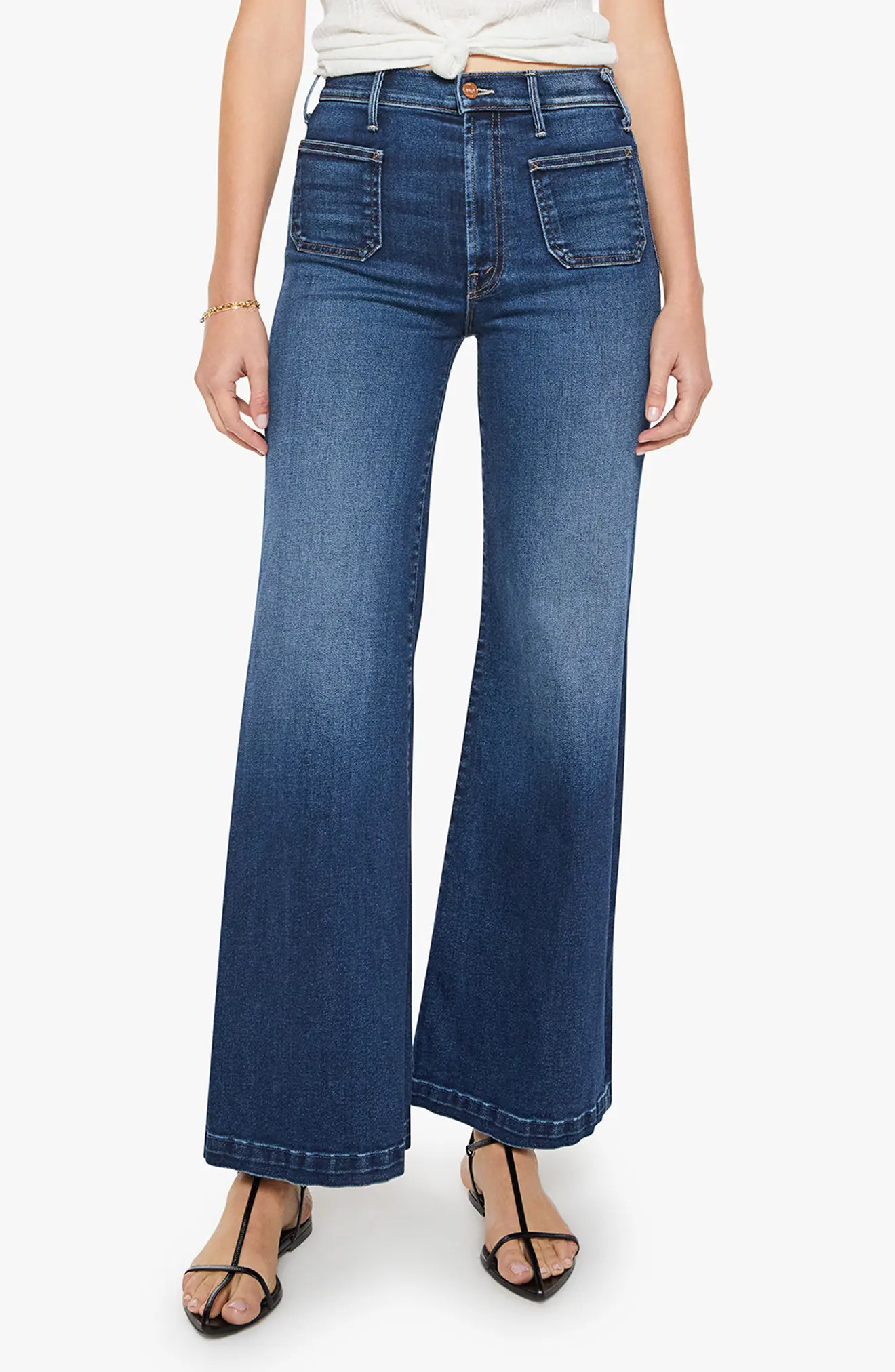 MOTHER The Hustler Roller Sneak High Waist Wide Leg Jeans in Taking Chances at Nordstrom, Size 29 | Nordstrom