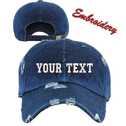 Distressed Baseball Cap KB4005 / Custom Hats/Embroidery Hats/Monogram Hats/Custom Caps (Dark Denim) One Size-Large | Amazon (US)