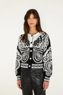 Arabesque Butterlfy Buttoned Knit Cardigan, ARABESQUE BUTTERFLY / XL | FarmRio (US)