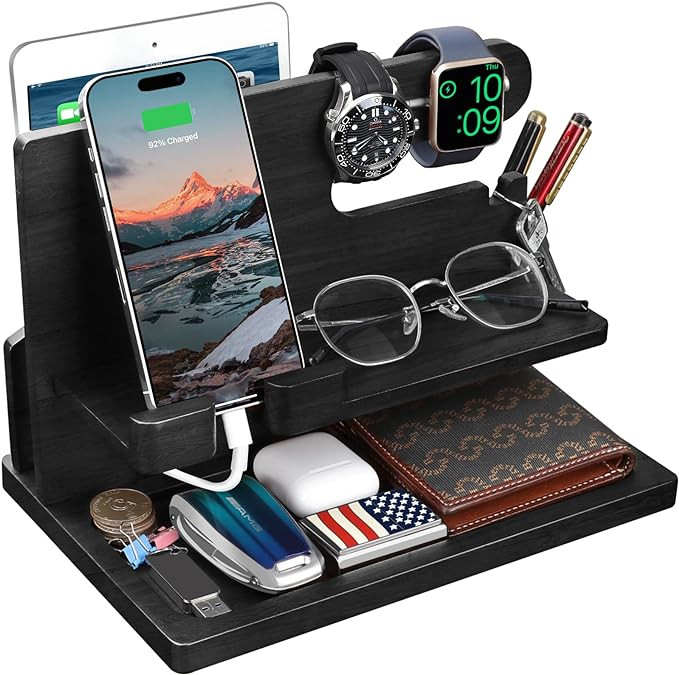 Gifts for Men Wood Phone Docking Station for Men Nightstand Organizer Gifts for Dad Charging Stat... | Amazon (US)