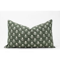 18x50 Lumbar Designer Floral Tulip Olive Green On Ivory Linen Pillow Cover, Decorative Throw Pillow | Etsy (US)