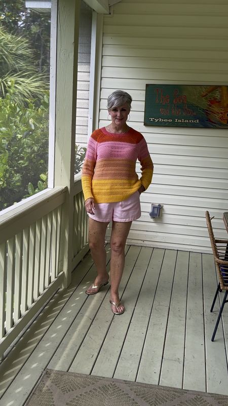 Pink linen shorts and crochet sweater is an easy summer uniform to put together.

#LTKFind #LTKunder100 #LTKSeasonal