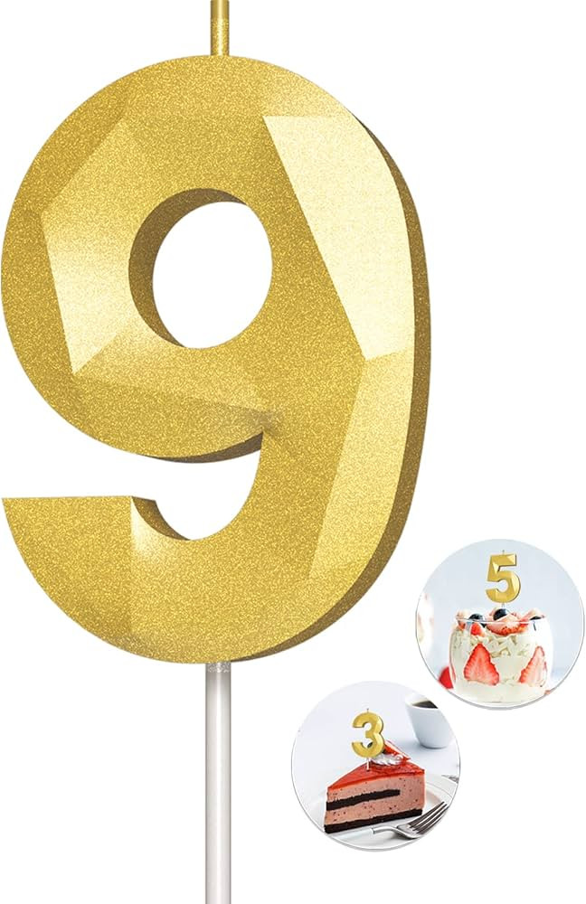 Number Birthday Candles(9 Candle Gold) 3D Diamond Shape Number Happy Birthday Cake Candles for Bi... | Amazon (US)