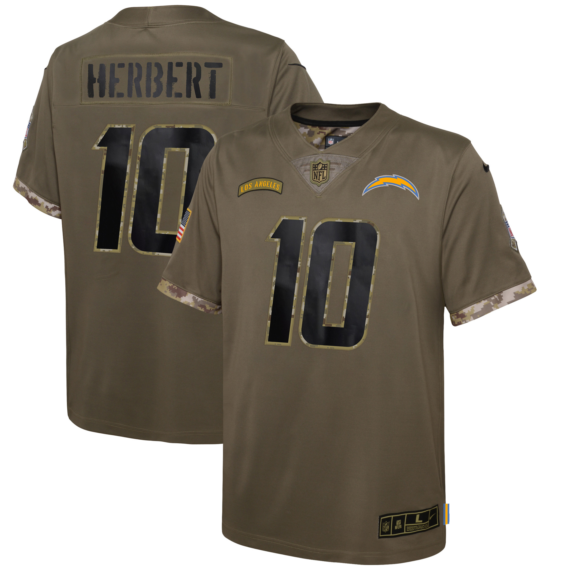 Youth Nike Justin Herbert Olive Los Angeles Chargers Salute To Service Player Limited Jersey | Fanatics