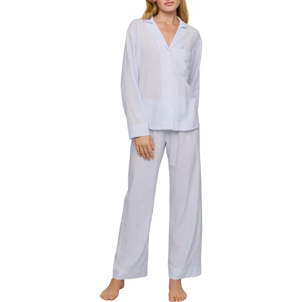 Eberjey Nautico Stripe Long Sleeve Top & Pants Pajamas in White/Cornflower Blue at Nordstrom, Size Small | Nordstrom