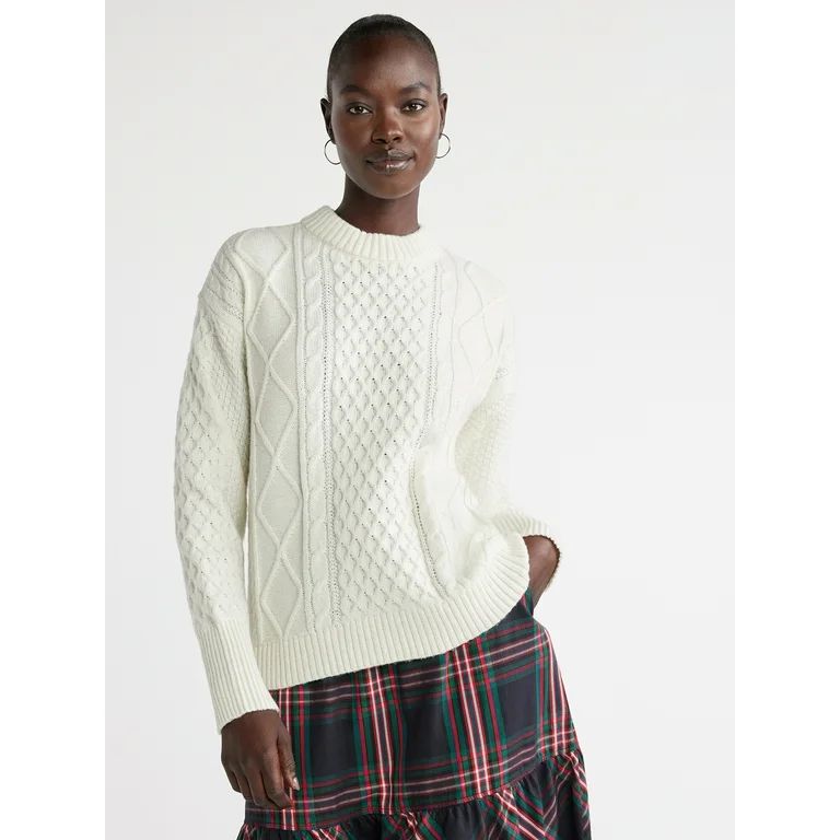 Free Assembly Women’s Mixed Cable Knit Sweater, Midweight, Sizes XS-XXXL | Walmart (US)