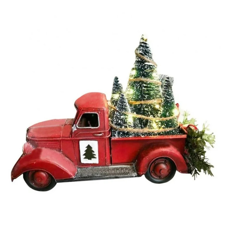Vintage Red Metal Classic Rustic Pickup Truck with Christmas Tree Ornaments, for Christmas Table ... | Walmart (US)