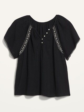 Flutter-Sleeve Embroidered Swing Blouse for Women | Old Navy (US)