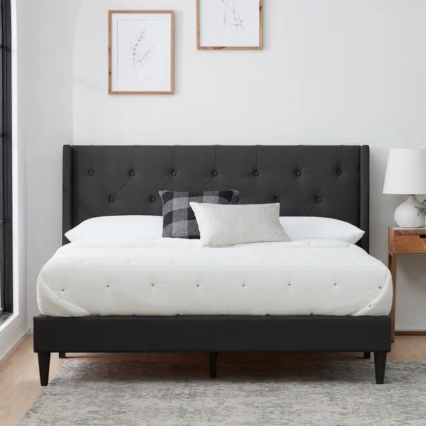Brookside Bella Diamond Button Tufted Wingback Upholstered Bed - Black - Queen | Bed Bath & Beyond