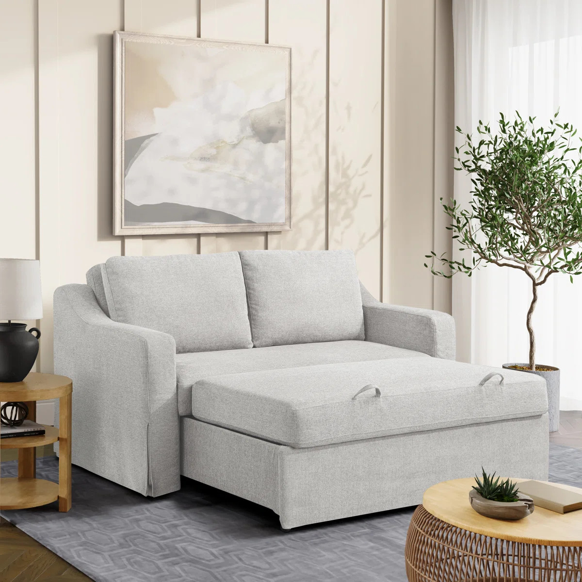 Serta Harvey 66.1" Convertible Loveseat, Full-Size Sleeper, Easy Assembly, Textured Woven Fabric | Wayfair North America