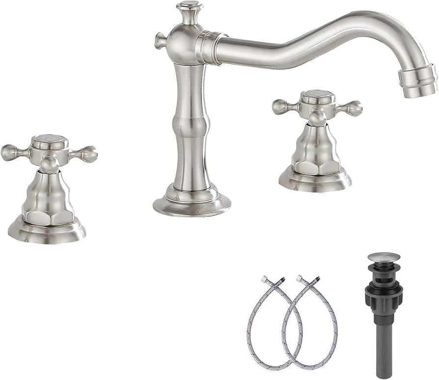 GGStudy Two Handles Three Holes Faucet 8-16 inch Widespread Bathroom Sink Faucet Brushed Nickel B... | Amazon (US)