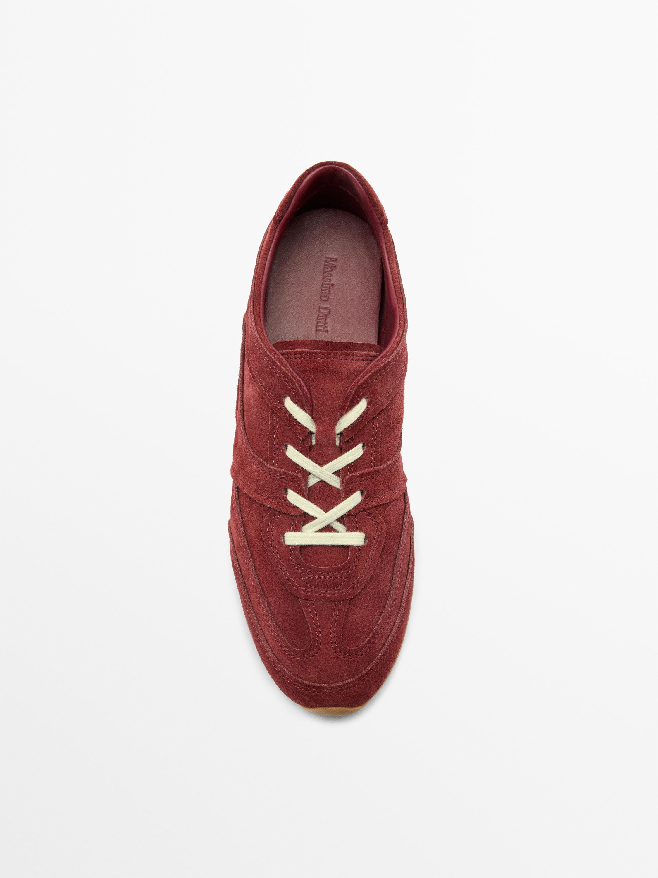 Split leather trainers with piece details | Massimo Dutti UK