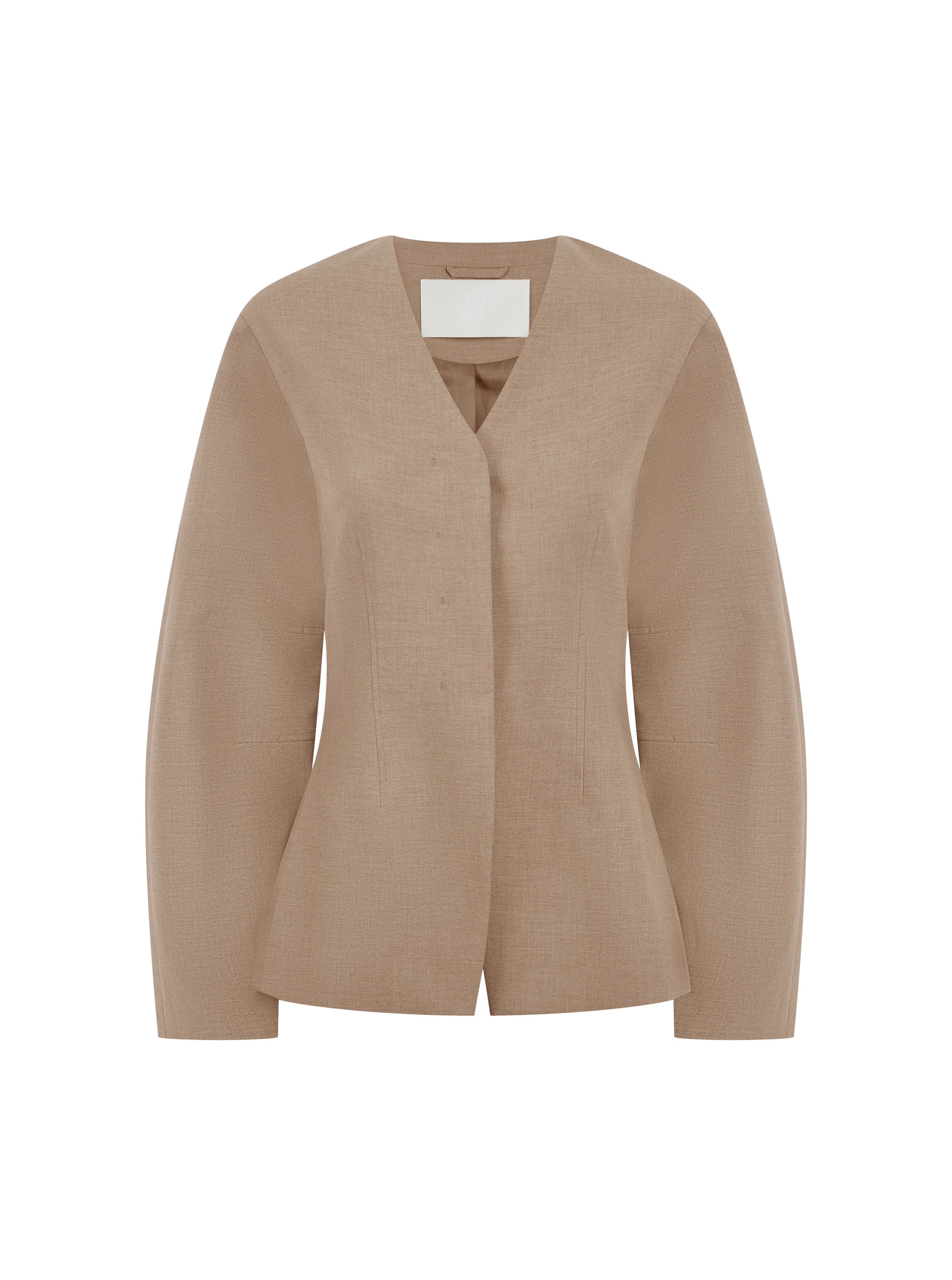 Alora Balloon Sleeve Blazer - Taupe | Maebe