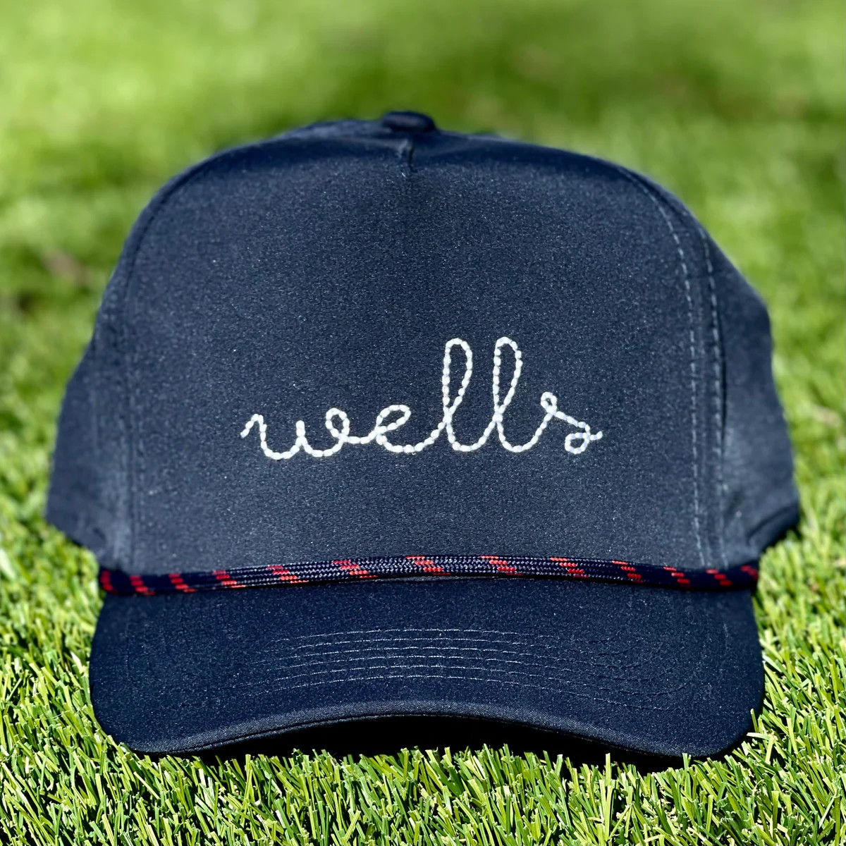 Junior Personalized Rope hat - Navy with navy and red rope | Lovely Little Things Boutique