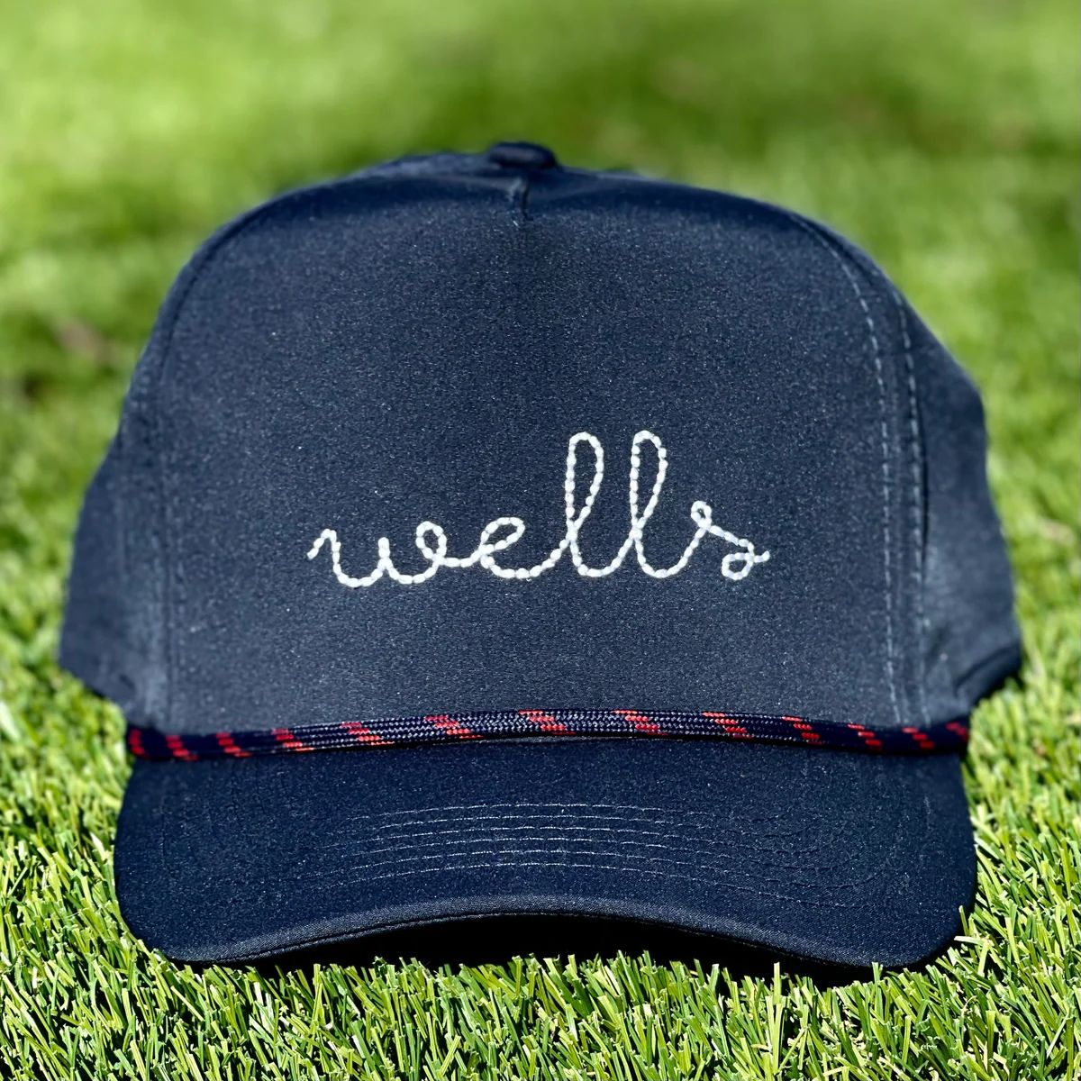 Junior Personalized Rope hat -navy (floss stitch) | Lovely Little Things Boutique