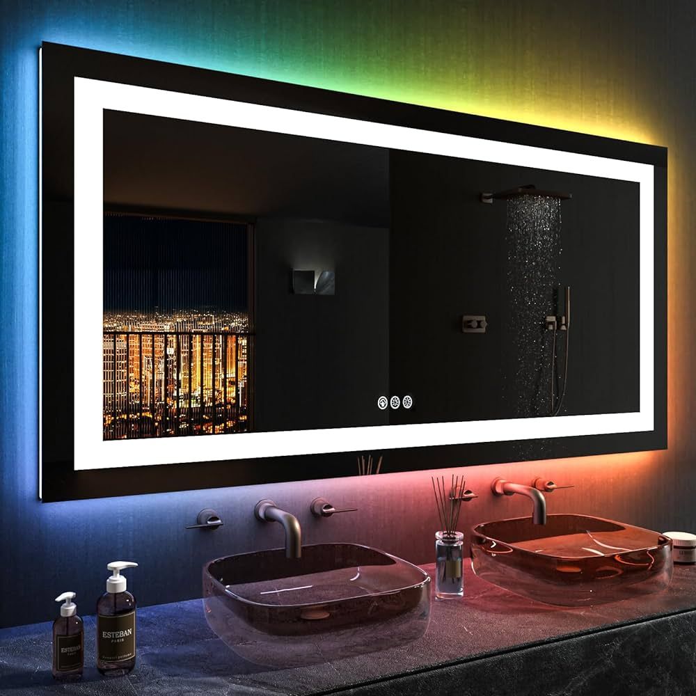 LOAAO 50"X30" LED Bathroom Mirror with Lights, Anti-Fog, Dimmable, RGB Backlit + Front Lighted, B... | Amazon (US)
