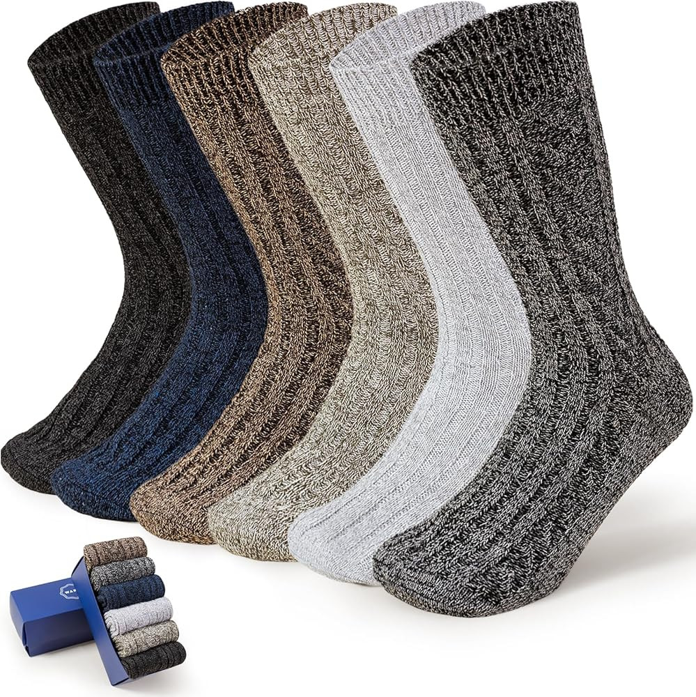 HUGSWEET 3/5/6 Pairs Cozy Soft Winter Socks for men, Thick Warm Comfy Hiking Crew Socks with Gift... | Amazon (US)