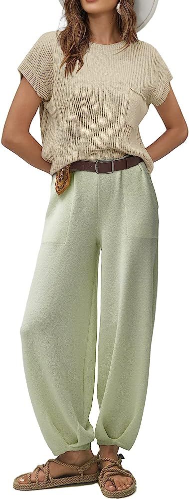 Ugerlov Women's Two Piece Outfits Sweater Sets Knit Pullover Tops and High Waisted Pants Lounge Sets | Amazon (US)